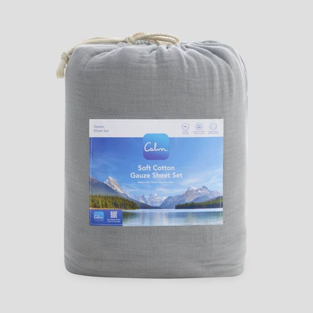 Open Box - Calm -  Queen Gauze Sheet Set Stone Gray Gray
